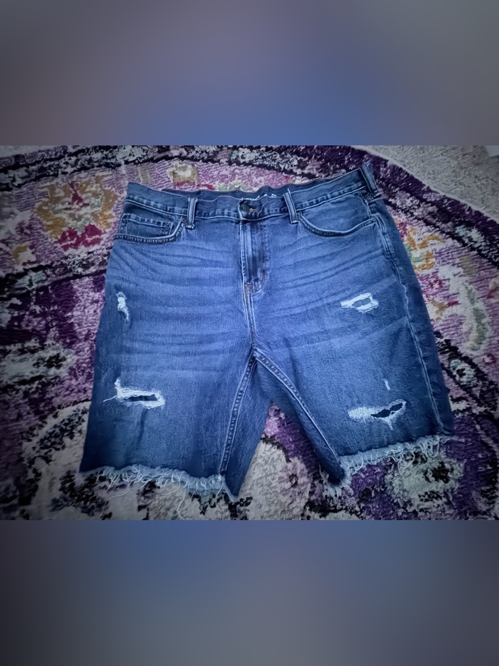 Old Navy Men's Distressed Dark Blue Denim Shorts